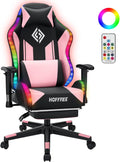 HOFFREE RGB LED Gaming Chair for Kids Reclining Gaming Chairs for Teens 8-15 Computer Chair with RGB Lights Kids PC Game Chair with Footrest and Lumbar Support Video Game Chairs Pink and Black