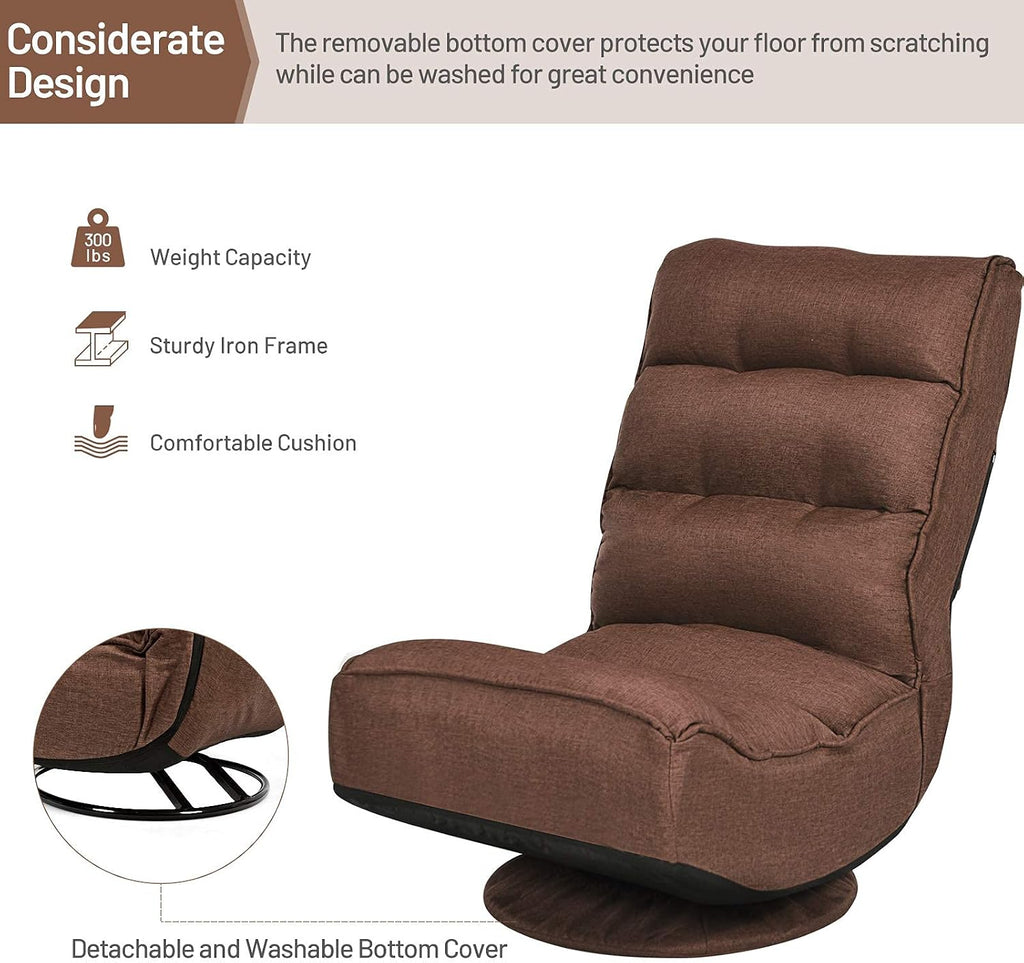 Giantex 360 Degree Swivel Gaming Chair, 6 Position Adjustable Folding Floor Chair, 300lb Spring Support, Comfortable Padded Backrest, Lazy Sofa Chair Game Rocker for Teens Adults (Coffee)