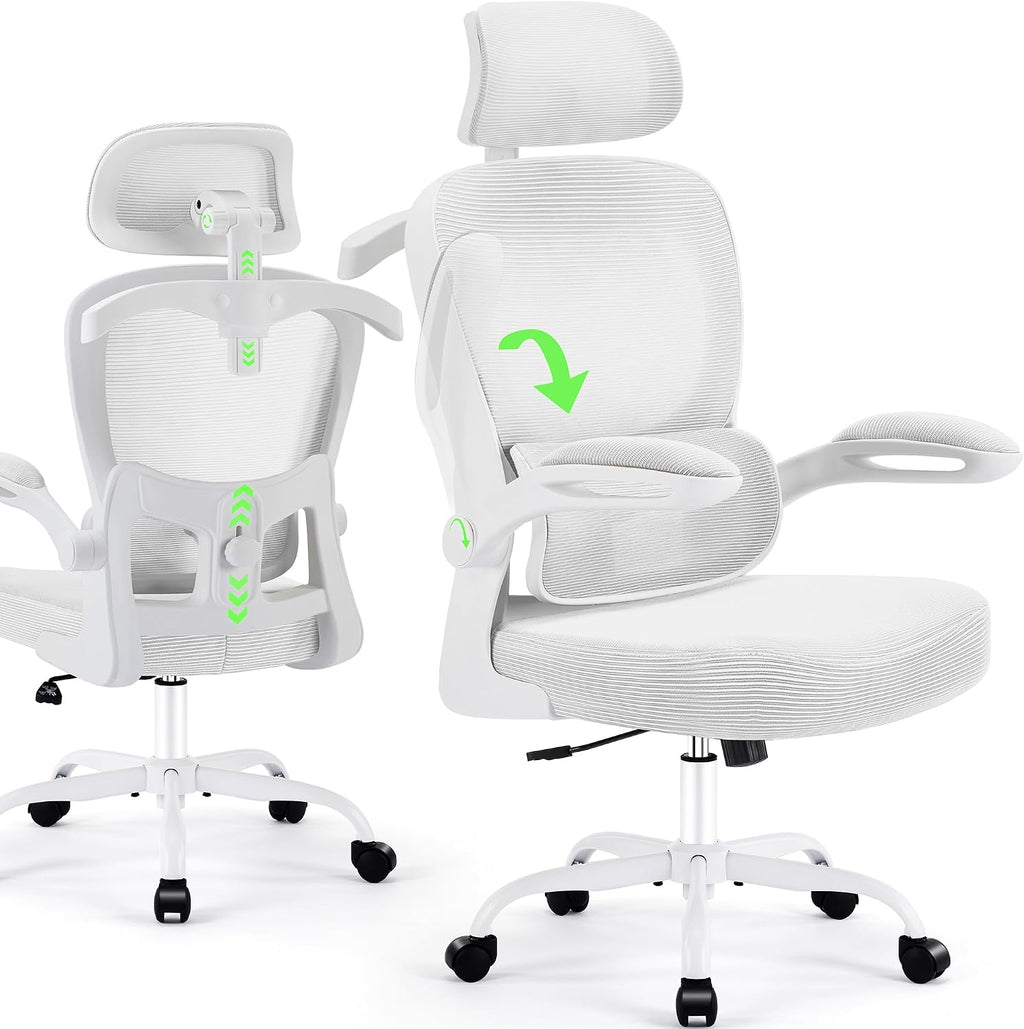 AreShark Office Chair Ergonomic Desk Chairs with Adjustable Lumbar Support& Headrest Hanger, High Back Breathable Mesh Chair with Wheels, Rolling Swivel Comfy Task Computer Chair for Home Work Gaming
