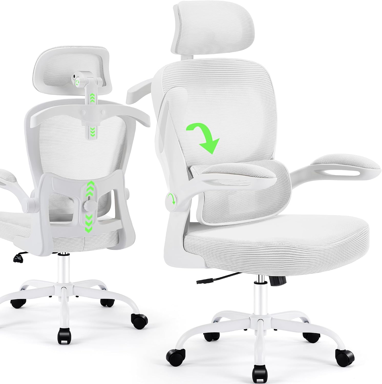 AreShark Office Chair Ergonomic Desk Chairs with Adjustable Lumbar Support& Headrest Hanger, High Back Breathable Mesh Chair with Wheels, Rolling Swivel Comfy Task Computer Chair for Home Work Gaming