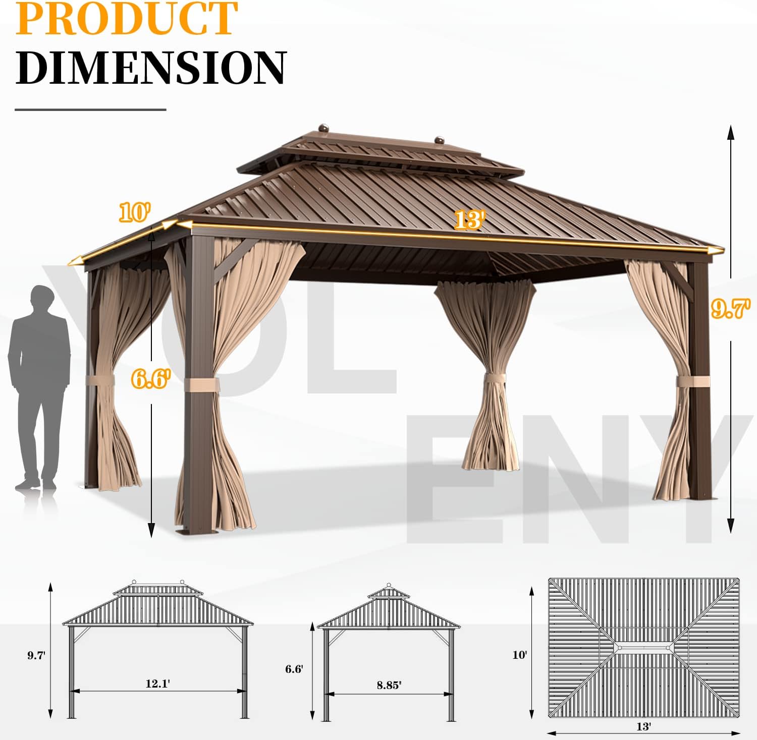 YOLENY 10'x13' Hardtop Gazebo with Galvanized Steel Double Roof, Pergolas Aluminum Frame, Netting and Curtains Included, Metal Outdoor Gazebos for Garden, Patios, Lawns, Parties
