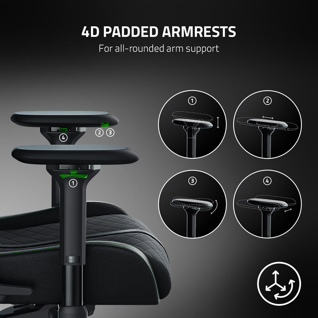 Razer Enki Gaming Chair: All-Day Comfort - Built-in Lumbar Arch - Optimized Cushion Density - Dual-Textured, Eco-Friendly Synthetic Leather - Reactive Seat Tilt & 152-Degree Recline - Black/Green
