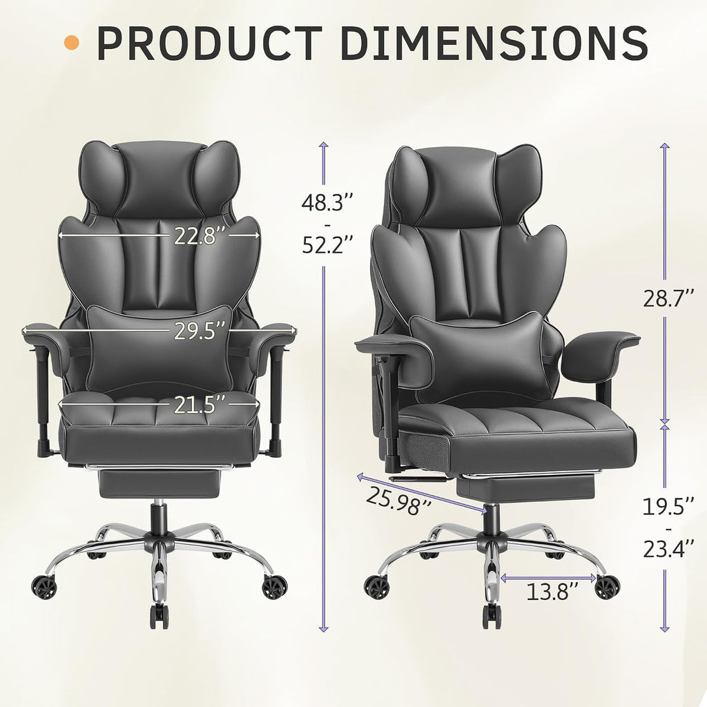 Furmax Big and Tall Office Chair, High Back Gaming Chair with Footrest for Heavy People, 400LBS Ergonomic Comfy Office Chair with Adjustable Armrests for Home Office (Grey)