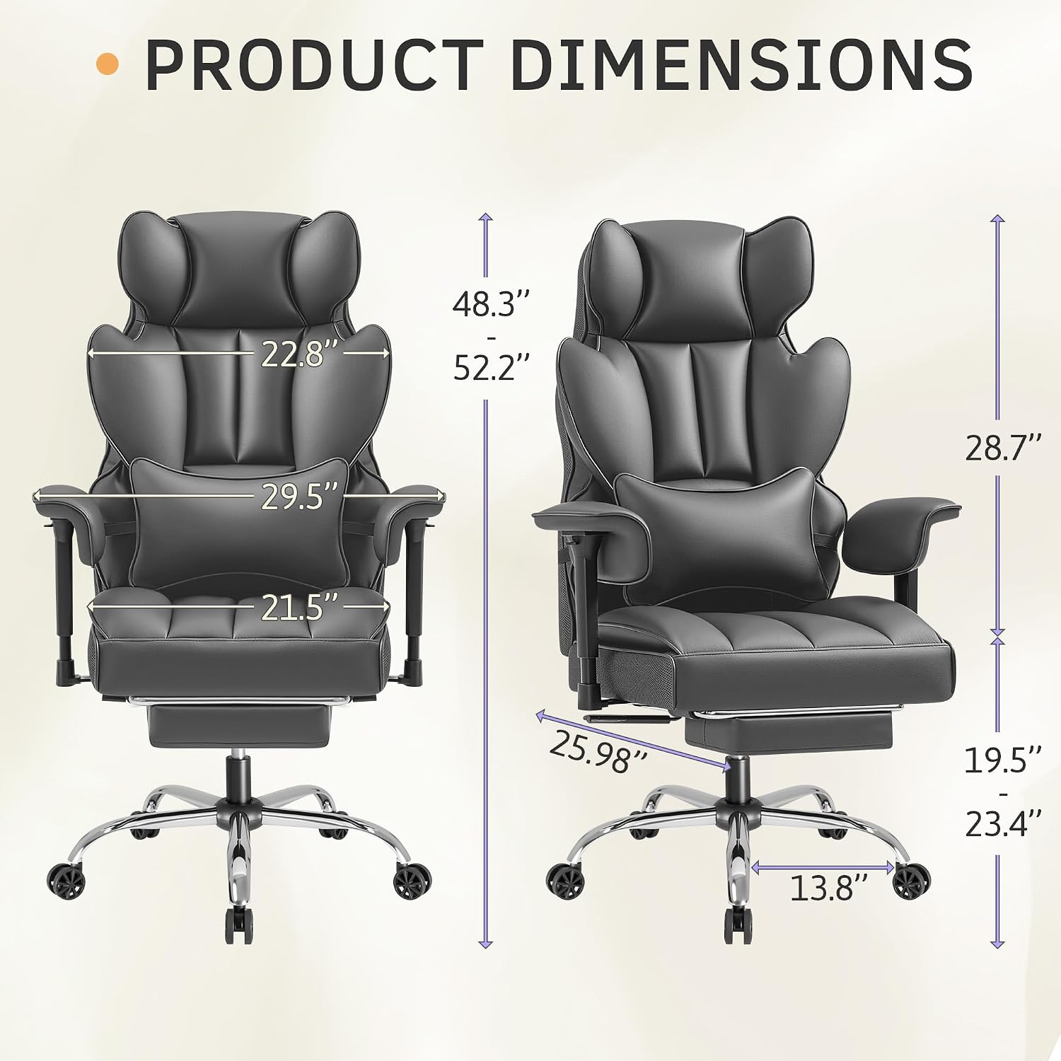 Furmax Big and Tall Office Chair, High Back Gaming Chair with Footrest for Heavy People, 400LBS Ergonomic Comfy Office Chair with Adjustable Armrests for Home Office (Grey)