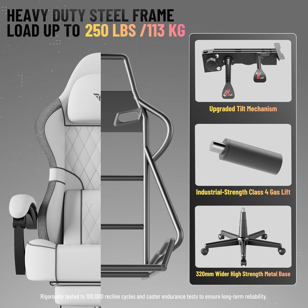 Soontrans Linen Fabric Gaming Chair, Racing Office Computer Desk Chair,Ergonomic Gamer Chairs for Adult, High Back Comfortable Video Game Chair with Footrest and Massage Lumbar Cushion