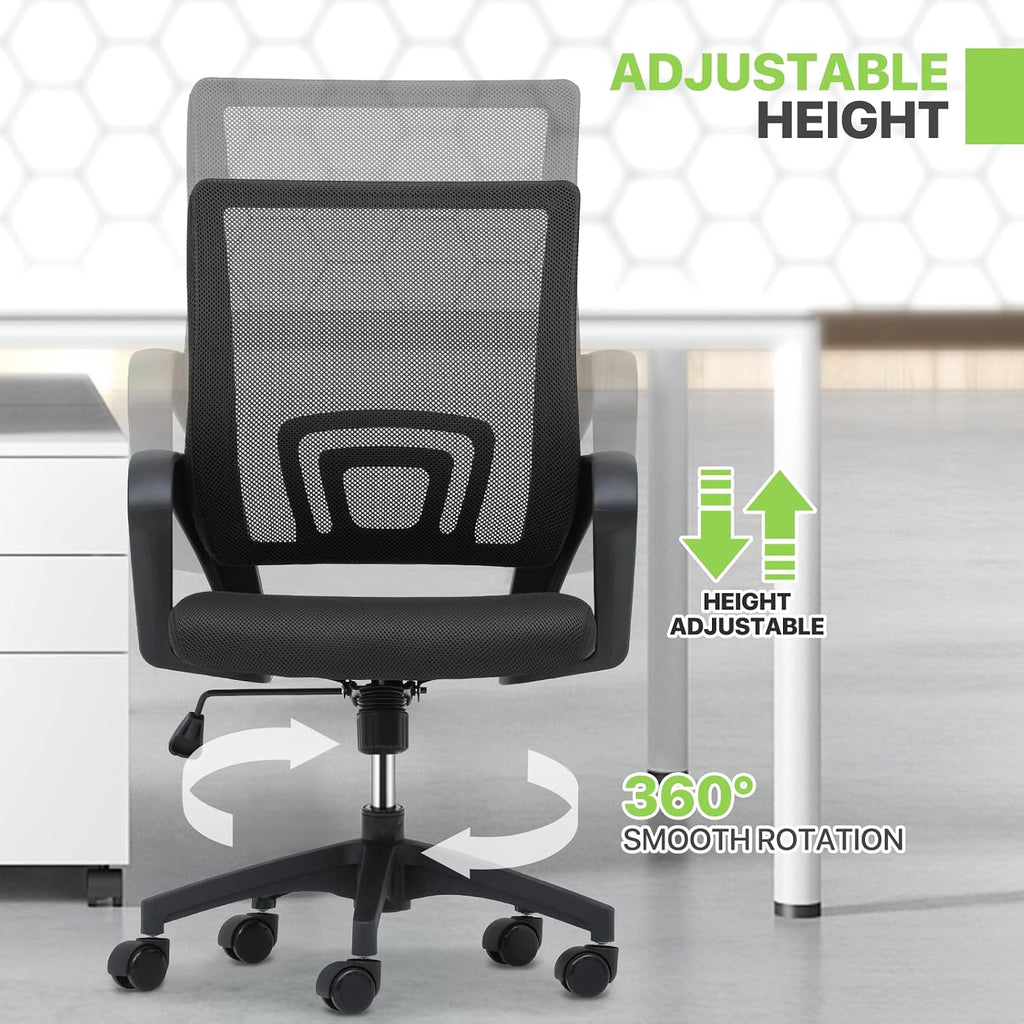 Magshion Ergonomic Office Chair 20 Pack, Mid-Back Mesh Desk Chair, Adjustable Swivel Computer Chair with Lumbar Support & Breathable Backrest for Gaming, Work, Study, 300 Lbs Capacity, Black