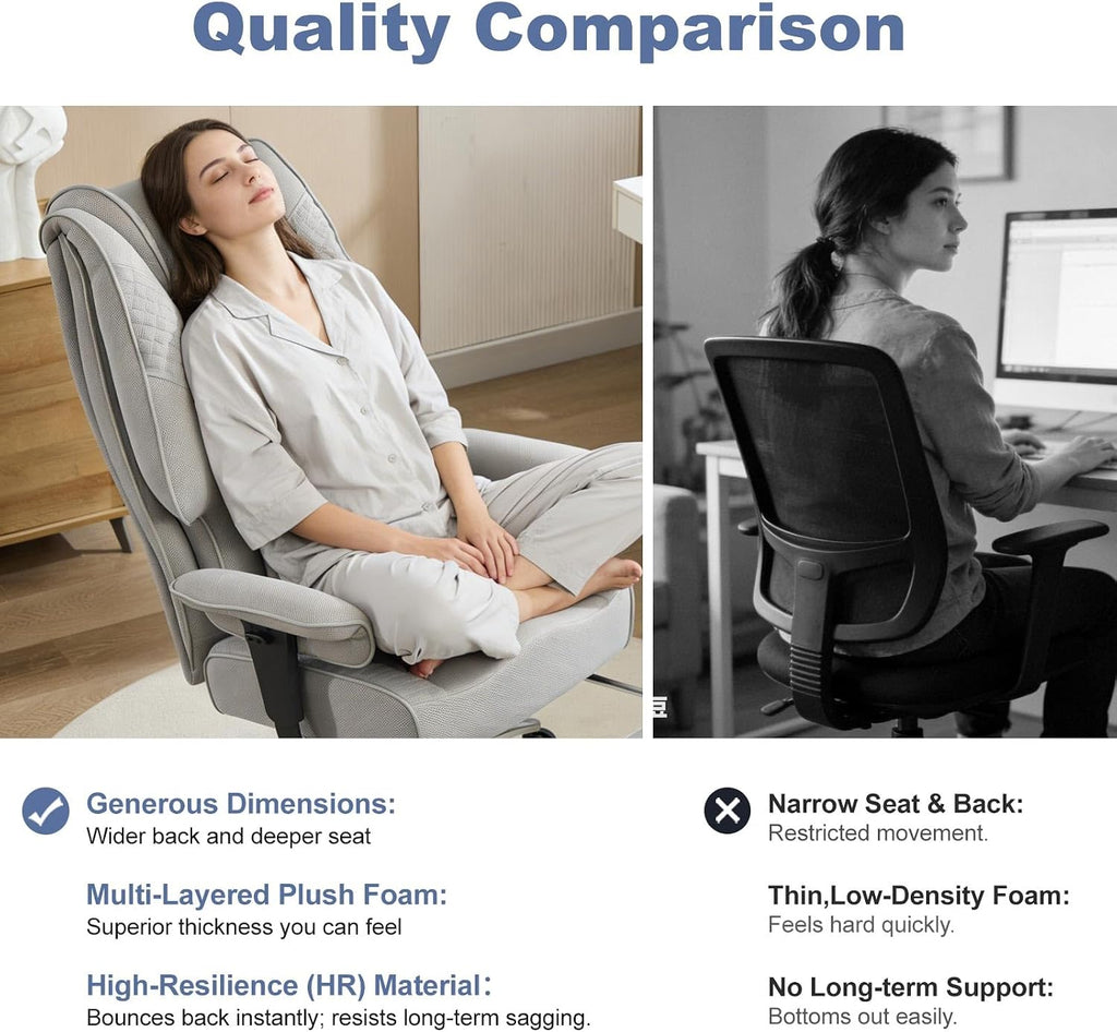 EXCEBET Big and Tall Office Chair 400lbs Wide Seat, Leather High Back Executive Office Chair with Foot Rest, Ergonomic Chairs Lumbar Support for Lower Back Pain Relief (Mesh Dove Grey)