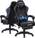 HOFFREE Gaming Chair with Speakers Massage Computer Gaming Chairs for Adults Reclining Bluetooth Game Chairs with Pocket Spring Cushion Video Game Chair with Footrest Computer Office Desk Chair Black