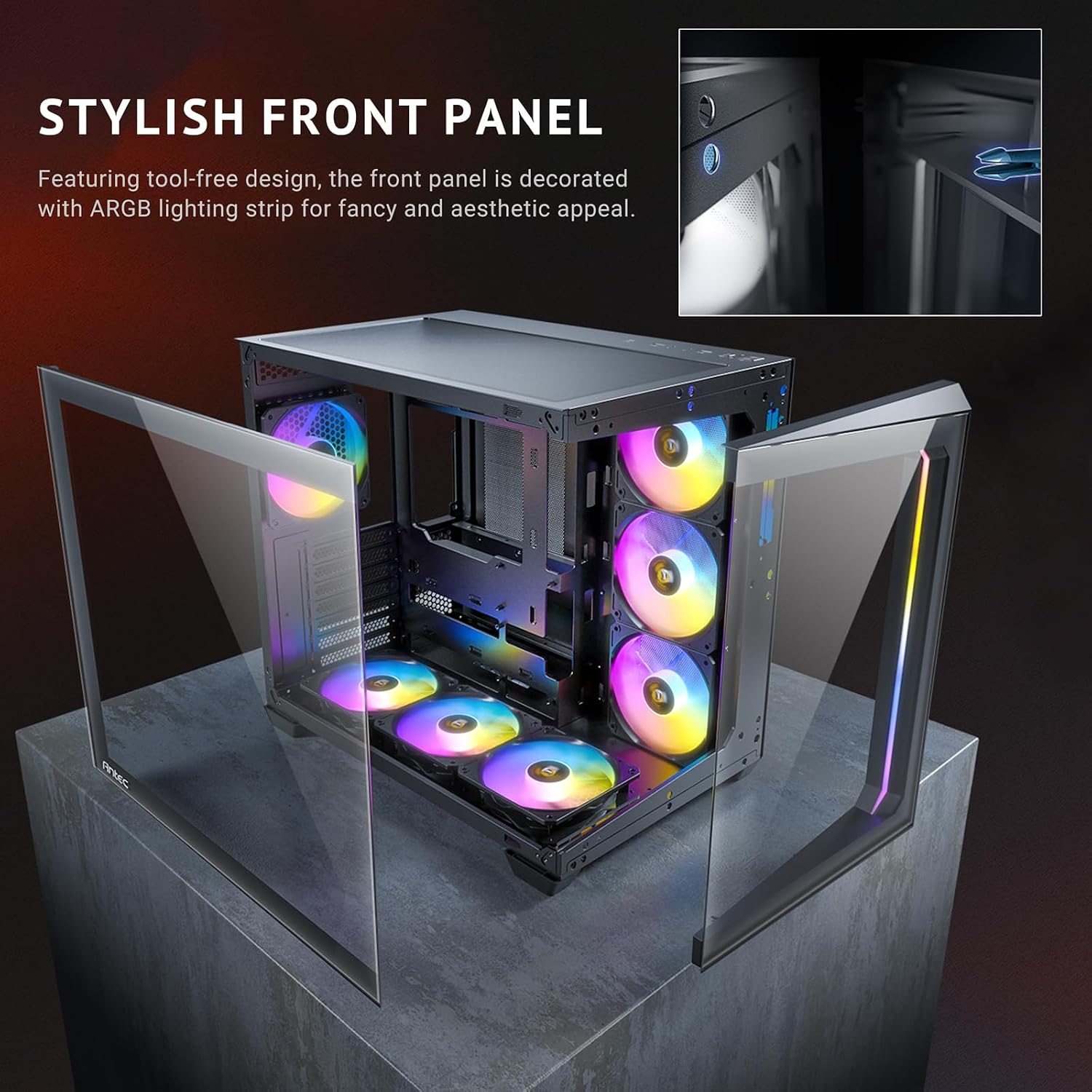 Antec C5 ARGB, Mid-Tower ATX PC Case, Seamless Tempered Glass Front & Side Panels, 7×120mm ARGB PWM Fans Included, Supports Up to 10 Fans, 360mm Radiator Support, Type-C 3.2 Gen 2