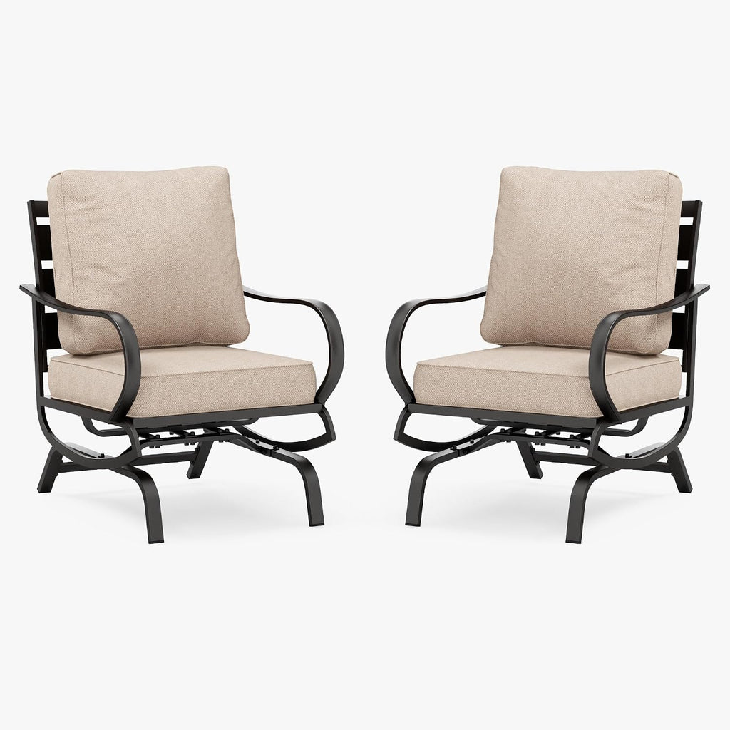 PHI VILLA Patio Conversation Set for 2, Deluxe Outdoor Patio Set with 2 C-Base Padded Sofa Chair