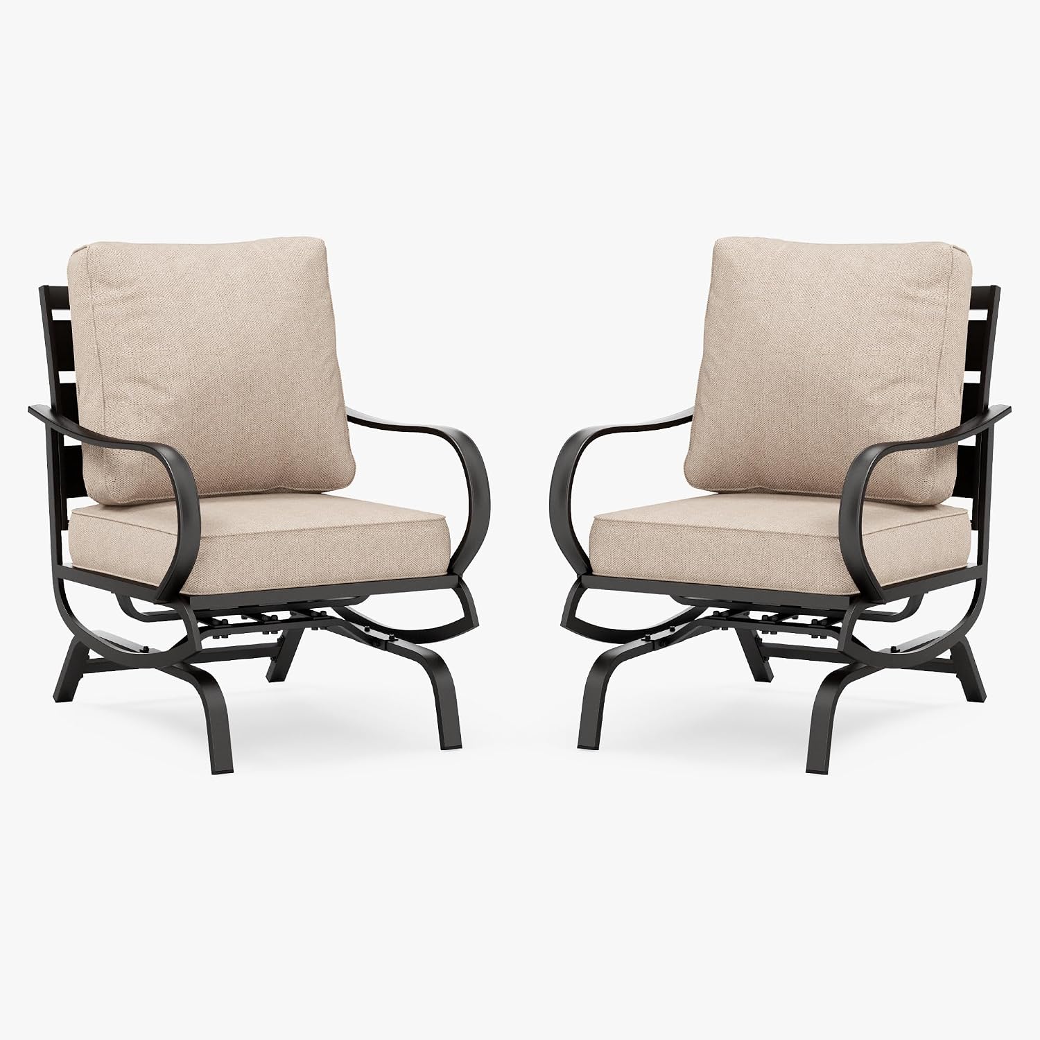 PHI VILLA Patio Conversation Set for 2, Deluxe Outdoor Patio Set with 2 C-Base Padded Sofa Chair