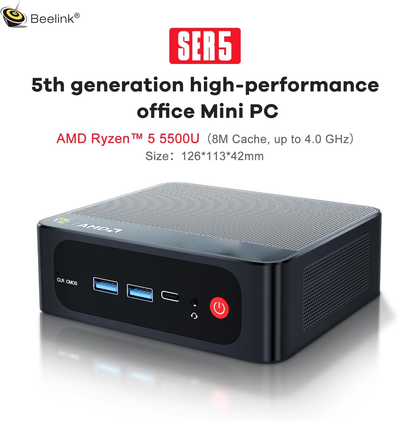 Beelink Mini PC, SER5 AMD Ryzen 5 5500U(7nm, 6C/12T) up to 4.0GHz, Mini Gaming Computer 32GB DDR4 RAM 500GB NVME SSD, Micro PC 4K@60Hz Dual Display, Mini Computer WiFi6/BT5.2/HTPC/W-11 Pro