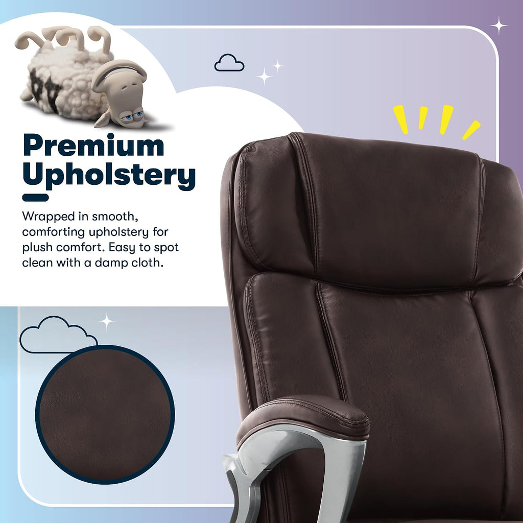 Serta Fairbanks Big and Tall Executive Office Chair - Ergonomic High Back Computer DeskChair with Lumbar Support, Memory Foam Seat Cushion, Padded Armrests, Bonded Leather, 350 lb Capacity - Brown