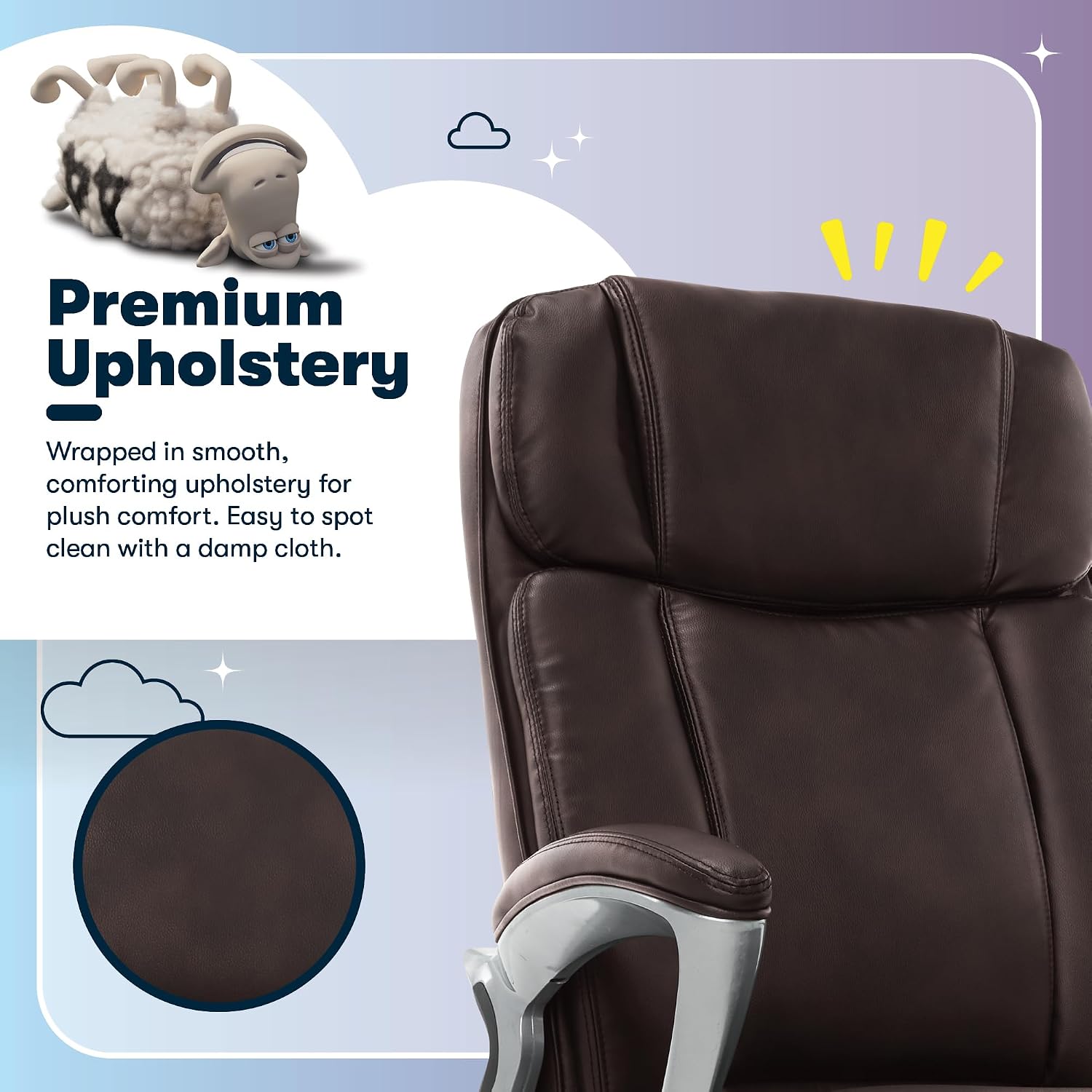 Serta Fairbanks Big and Tall Executive Office Chair - Ergonomic High Back Computer DeskChair with Lumbar Support, Memory Foam Seat Cushion, Padded Armrests, Bonded Leather, 350 lb Capacity - Brown