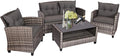 Tangkula 4 PCS Patio Wicker Conversation Furniture Set, Outdoor Rattan Sofa Set with Padded Cushion & Tempered Glass Coffee Table, Wicker Sectional Sofas & Table for Courtyard Balcony Garden (1, Grey)