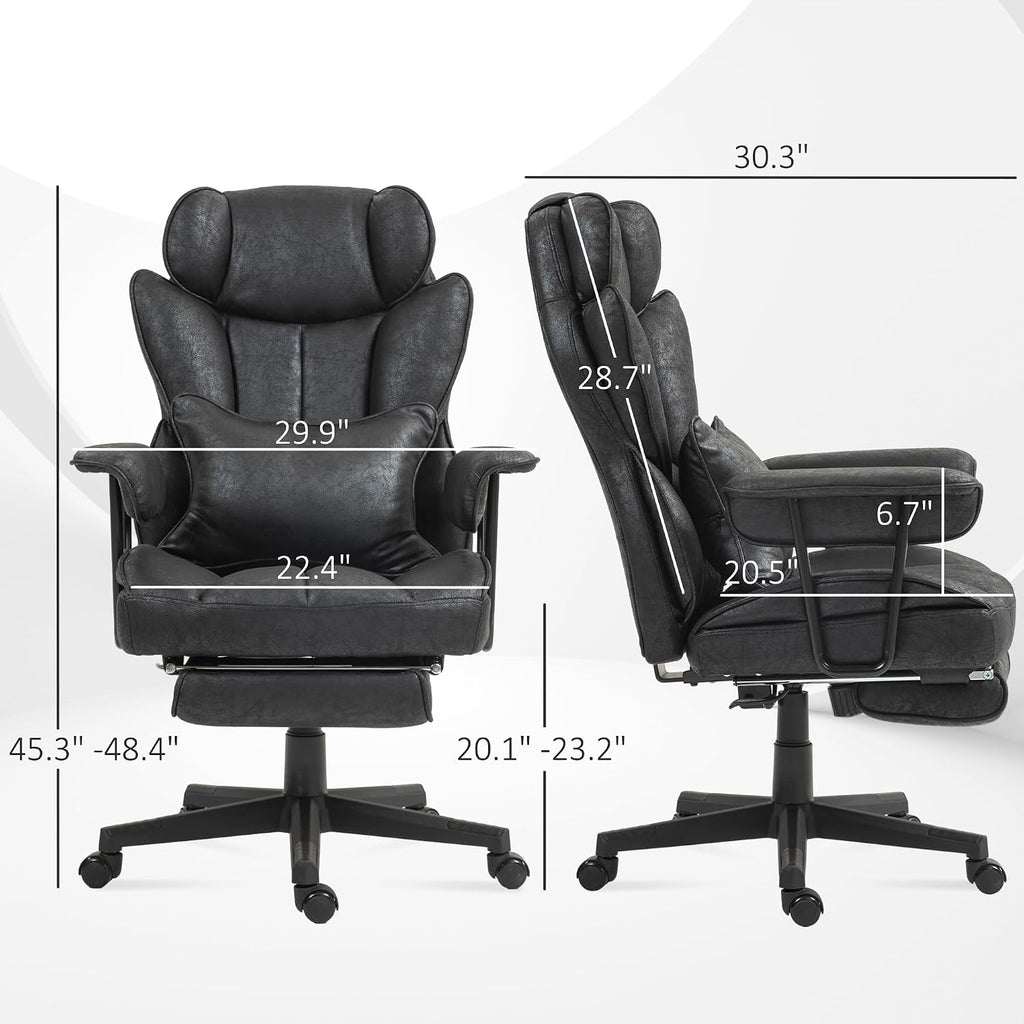 HOMCOM Massage Executive Office Chair with 6 Vibration Points, 400LBS Heated Big and Tall Office Chair with Foot Rest and Lumbar Support, Microfiber Reclining Computer Desk Chair, Black