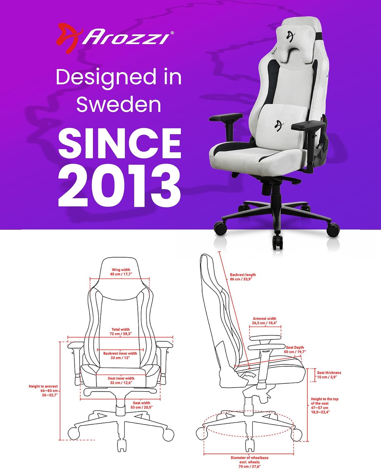 Arozzi Vernazza Supersoft Upholstery Material has a Unique Velvety Texture that is Fluid-Repellant and Breathable with Memory Foam Lumbar Support 4D Armrest for Office and Gaming Chair - Light Grey