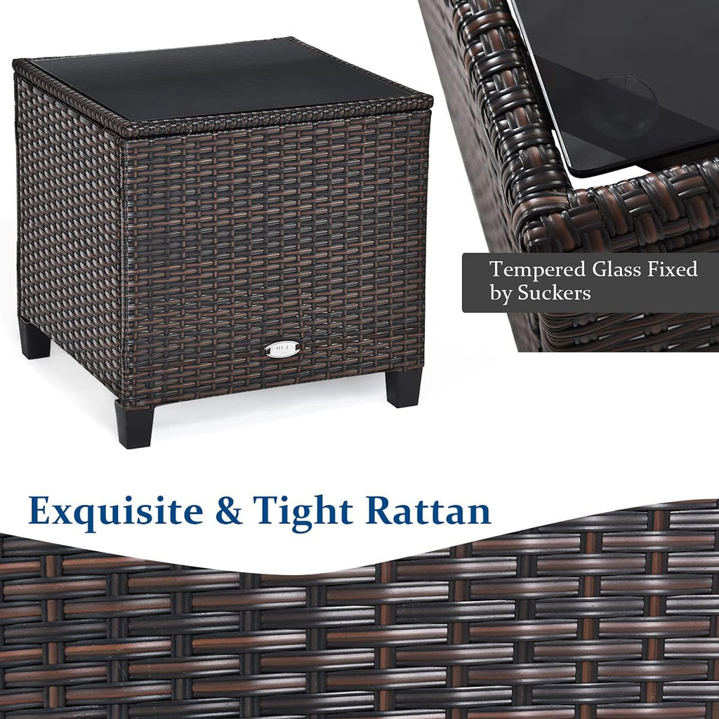 COSTWAY 3PCS Patio Furniture Set, PE Rattan Wicker Sofa w/Washable Cushion and Coffee Table, Tempered Glass Tabletop, Outdoor Conversation Set for Balcony, Porch, Yard, Backyard, Lawn, Black
