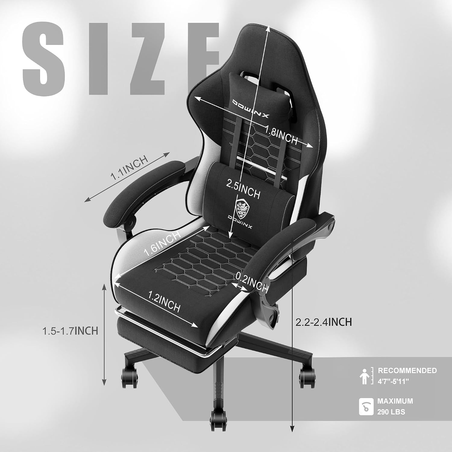 Dowinx Gaming Chair with Pocket Spring Cushion, Computer Office Game Chair, Linkage Armrests and Footrest, High Back Ergonomic Computer Chair with Lumbar Support Task Chair with Footrest(Black White)