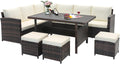 Tangkula 7 Pieces Wicker Patio Furniture Set, Rattan Sofa with Coffee Table, Ottomans & White Cushions, Sectional Conversation Sofa Set for Porch, Poolside, Balcony Yard Garden (White)