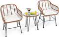 Tangkula 3 Pieces Patio Conversation Bistro Set, Outdoor Wicker Furniture w/Round Tempered Glass Top Table & 2 Rattan Armchairs, Bistro Chat Set w/Seat Cushions for Porch, Backyard, Garden