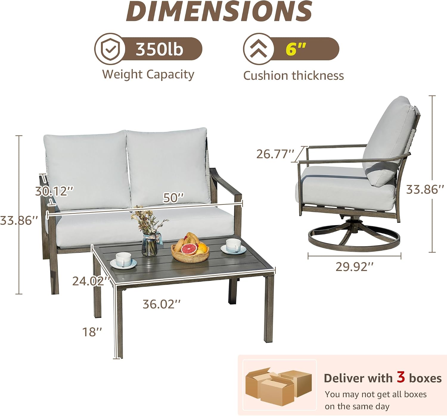 NATURAL EXPRESSIONS Patio Furniture Set,4 Piece Outdoor Conversation Metal Swivel Rocking Chairs Set with Hand-Woven Rope High Back,Sturdy Hand Brushed Wood Grain Finish Frame,6' Cushions for Yard