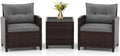 RELAX4LIFE 3-Piece Patio Furniture Set - Wicker Bistro Conversation Set w/2 Cushioned Armchairs & Glass Topped Table, Outdoor Rattan Sofa for Porch Balcony Poolside (Grey)