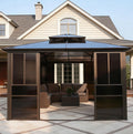 YOLENY 10x12 Sunroom Gazebo, Enclosed Outdoor Solarium with Tinted Polycarbonate Roof, 4 Lockable Sliding Doors & Aluminum Frame, Permanent Hardtop Patio Gazebo for Backyard