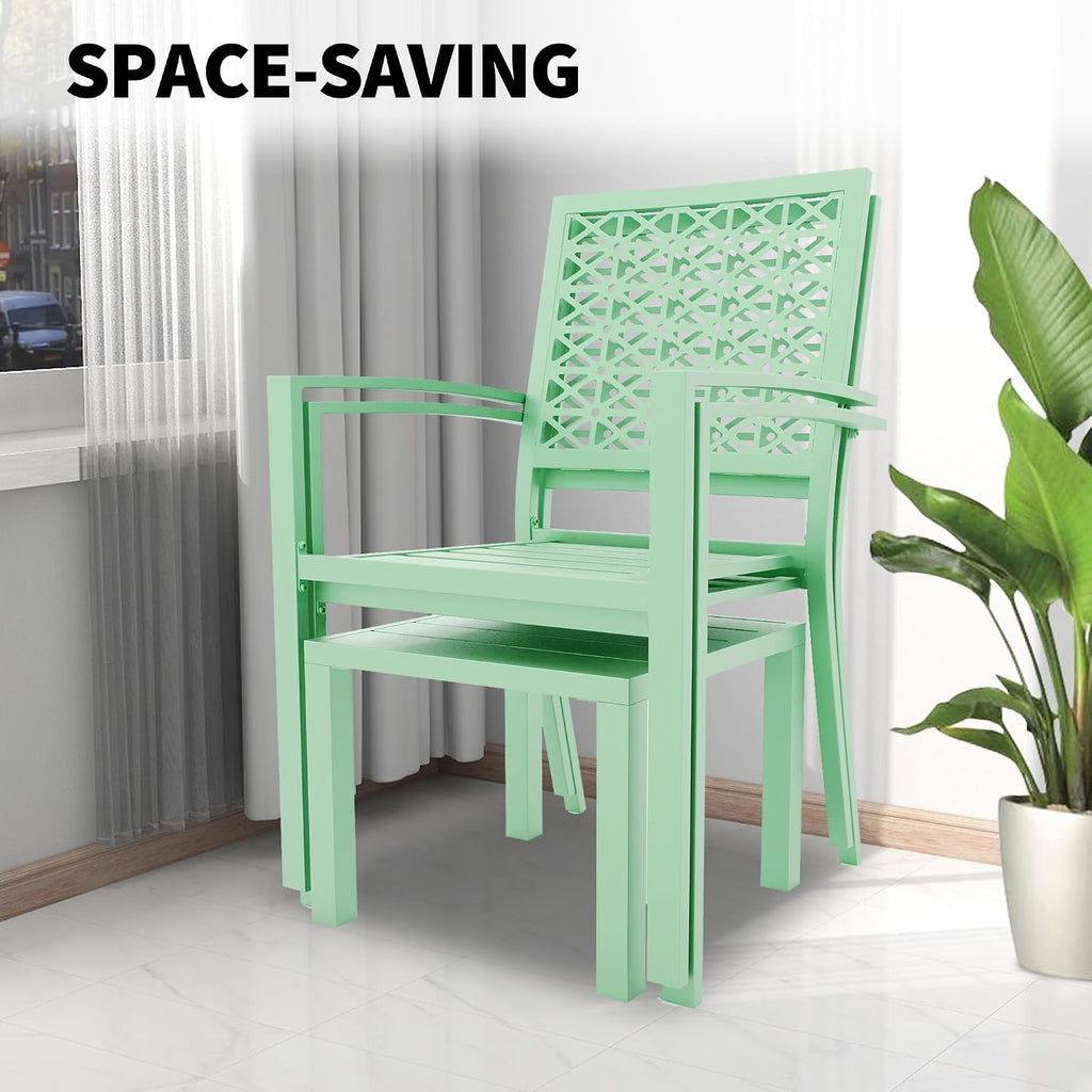 GarveeLife 3 Pieces Patio Furniture Set, Metal Outdoor Furniture with 2 Chairs and Coffee Table, Modern Bistro Set for Garden, Balcony, Porch, Light Green