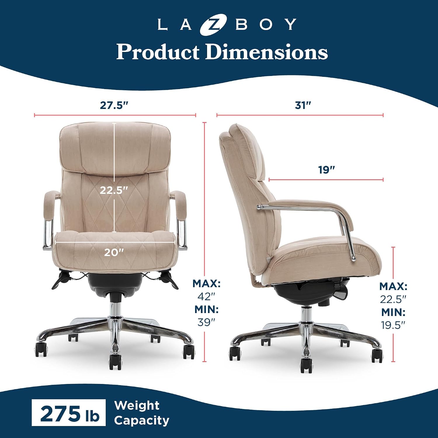 La-Z-Boy Sutherland Ergonomic Fabric Swivel Computer and Desk Chair, Cream (CHR10048D)