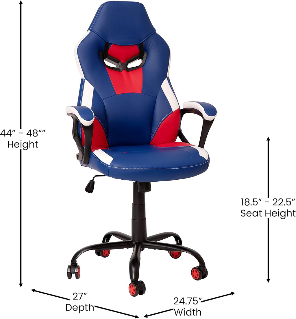 Flash Furniture Stone Ergonomic PC Office Computer Chair - Adjustable Red & Blue Designer Gaming Chair - 360° Swivel - Red Dual Wheel Casters