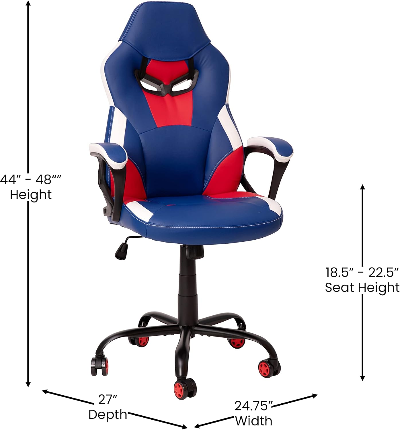 Flash Furniture Stone Ergonomic PC Office Computer Chair - Adjustable Red & Blue Designer Gaming Chair - 360° Swivel - Red Dual Wheel Casters