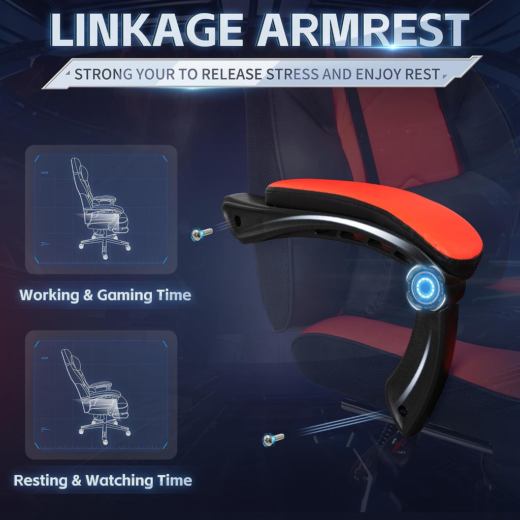 Gaming Chairs for Adults, Computer Chair with Footrest, High Back, Big and Tall Gamer Chair's with Massage Lumbar Support, 360° Swivel Height Adjustable Computer Chaires, Dark Red
