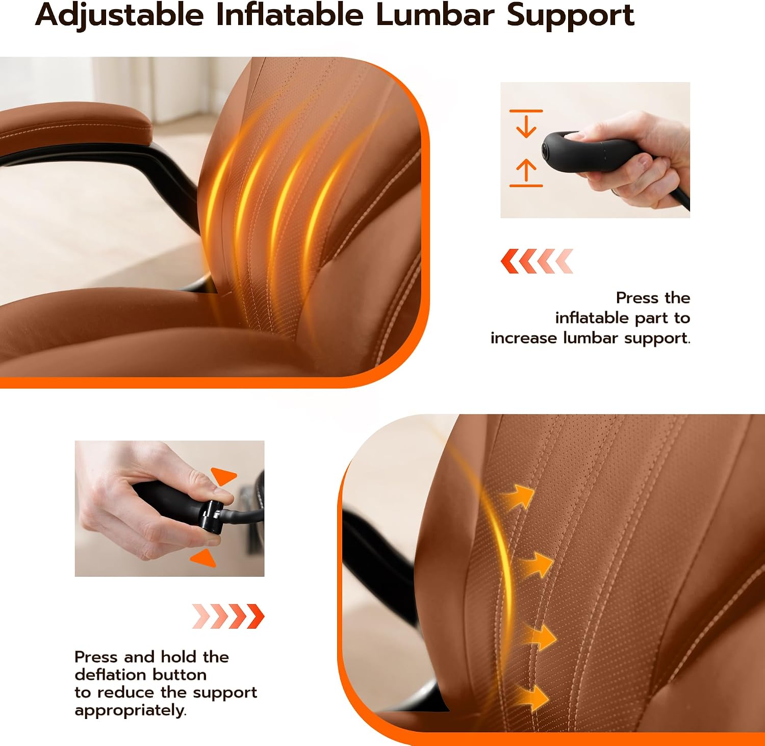 Ylzyxal Office Desk Chair, Ergonomic Computer Chair with Padded Flip-Up Arms and Adjustable Lumbar Support, PU Leather Executive Chair with Tilt Lock and 360° Swivel Rolling Wheels for Work, Study