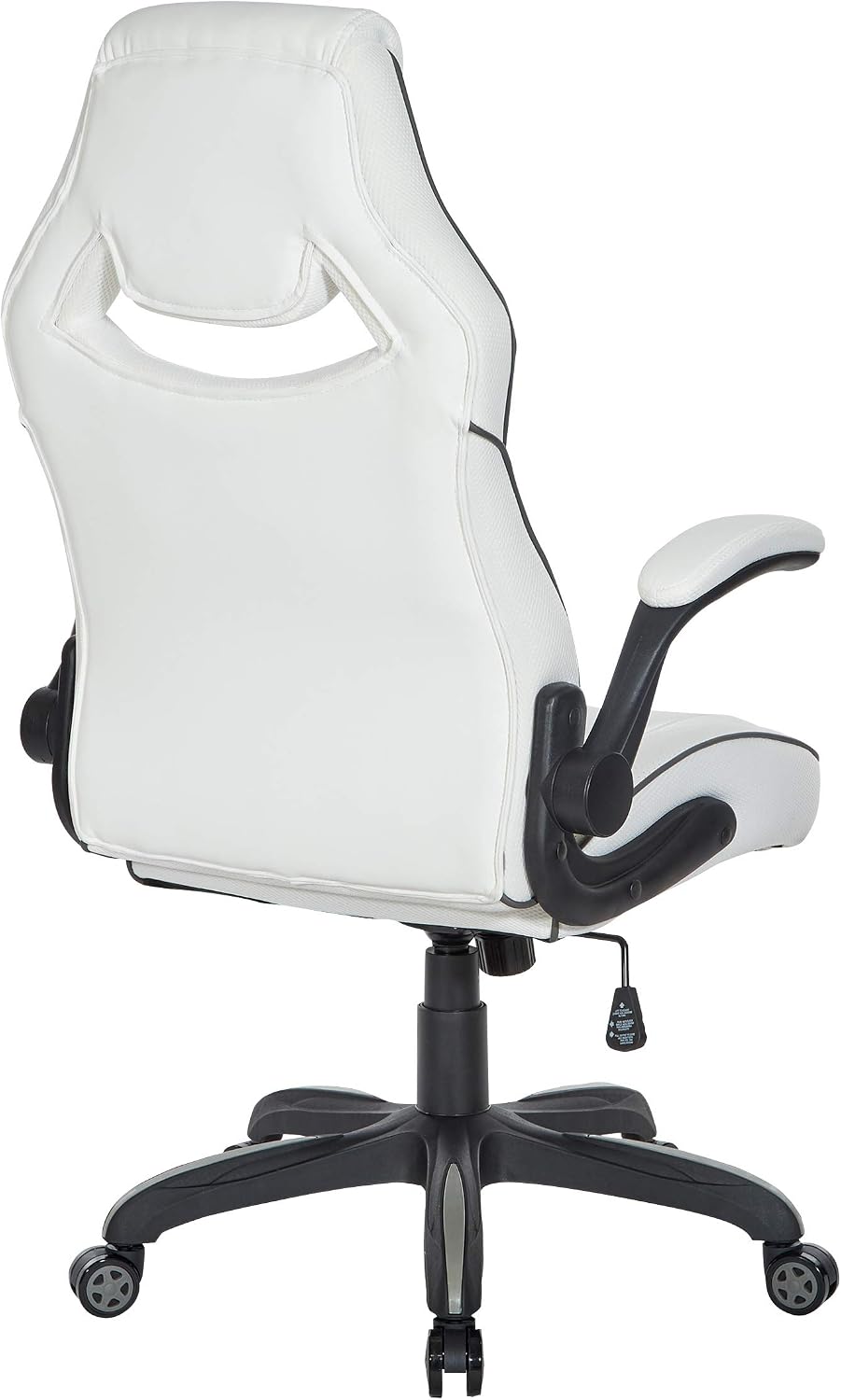 OSP Home Furnishings Xeno Ergonomic Adjustable Faux Leather Gaming Chair with Integrated Headrest and Airflow Cooling Material, White with Black Accents