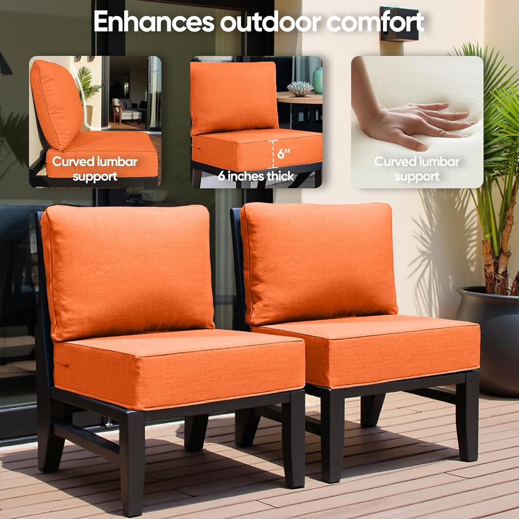 6' Thick Outdoor Cushion, 24*24*6' Patio Furniture Cushions with Waterproof Patio Furniture Cushions with Removable Cover, 28D High Density Patio Cushion for Outdoor Furniture, Orange-6pcs