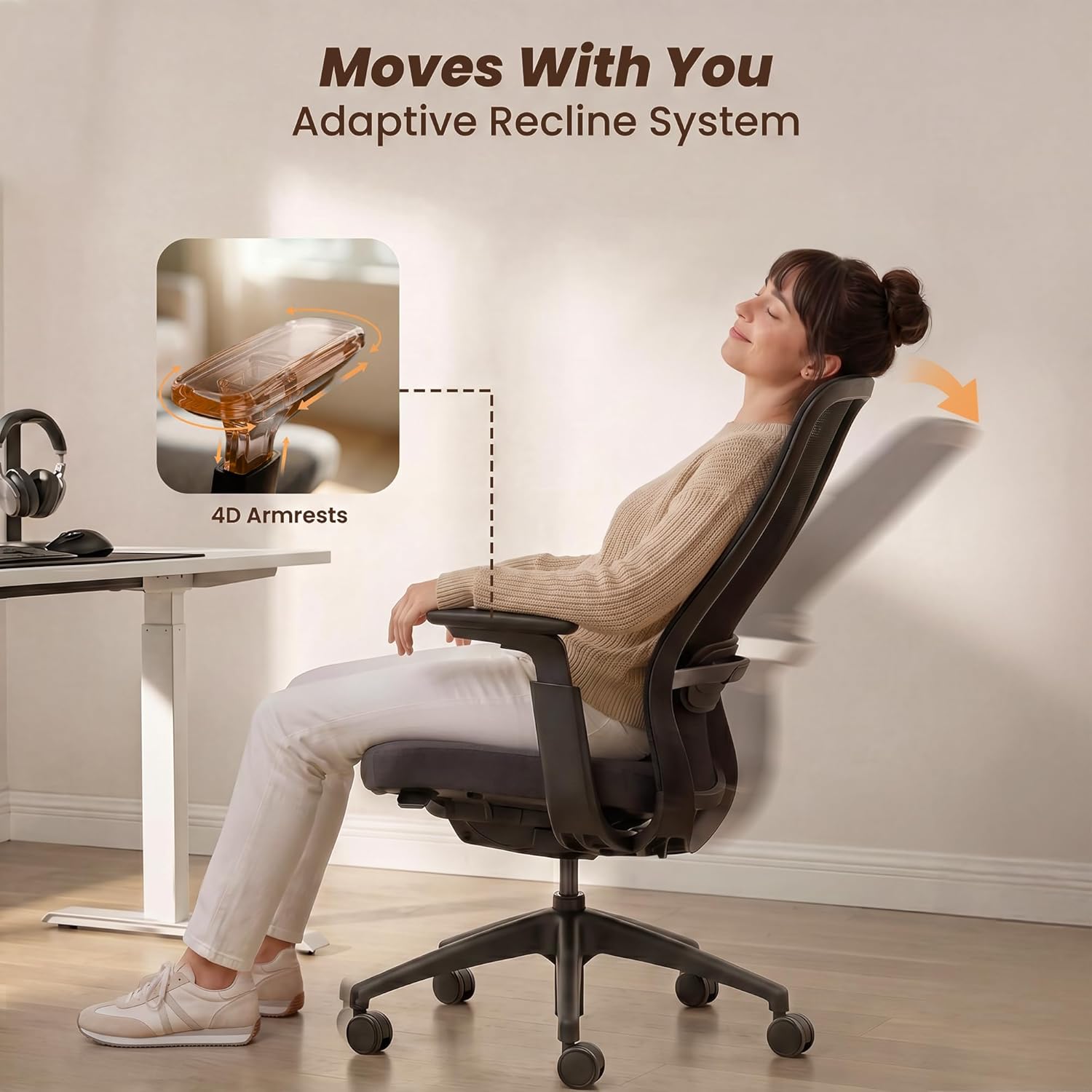 COLAMY Office Chair for Long Hours, Easy Wire-Control Desk Chair with Sliding Seat Depth & Thick Padded Lumbar Support, Heavy Duty 300 LBS High Back Mesh Computer Chair for Home Workstation,Black