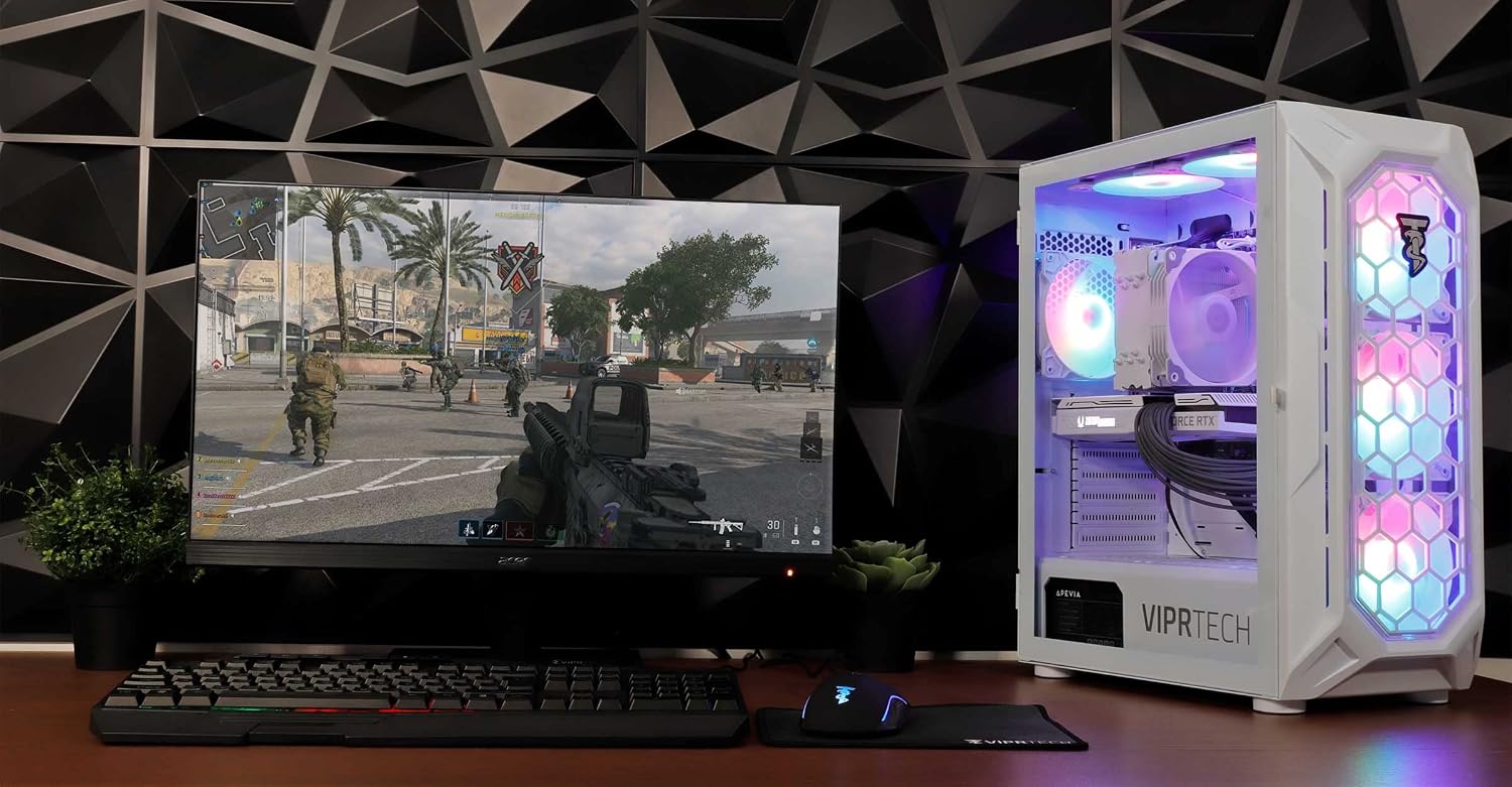 ViprTech Ghost 2.0 Gaming PC - AMD Ryzen 7 (4.1Ghz Turbo), RTX 3060 12GB, 16GB DDR4 RAM, 1TB SSD, 700W PSU, VR-Ready, Streaming, WiFi BT, RGB, Win 11, Desktop Computer White