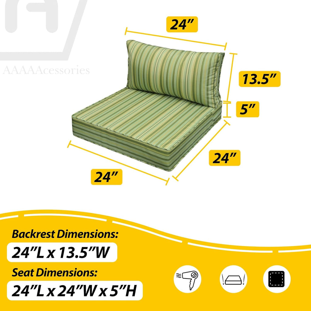 AAAAAcessories Outdoor Seat Cushions for Chairs, Fade-Resistant, Waterproof Patio Furniture Replacement Cushions, 24' x 24' x 5' + 24' x 13.5', Set of 4, Mossy Forest Stripe