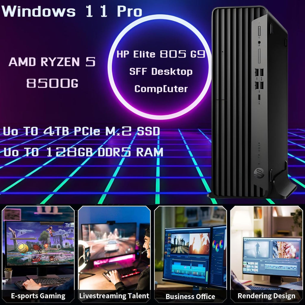 HP EliteDesk 805 G9 Gaming PC Desktop Computer, AMD Ryzen 5 8500G, Radeon 740M Graphics, 16GB DDR5 RAM, 512GB PCIe SSD, Wi-Fi, HDMI, Display Port, 2-Monitor Support 4K, Windows 11 Pro