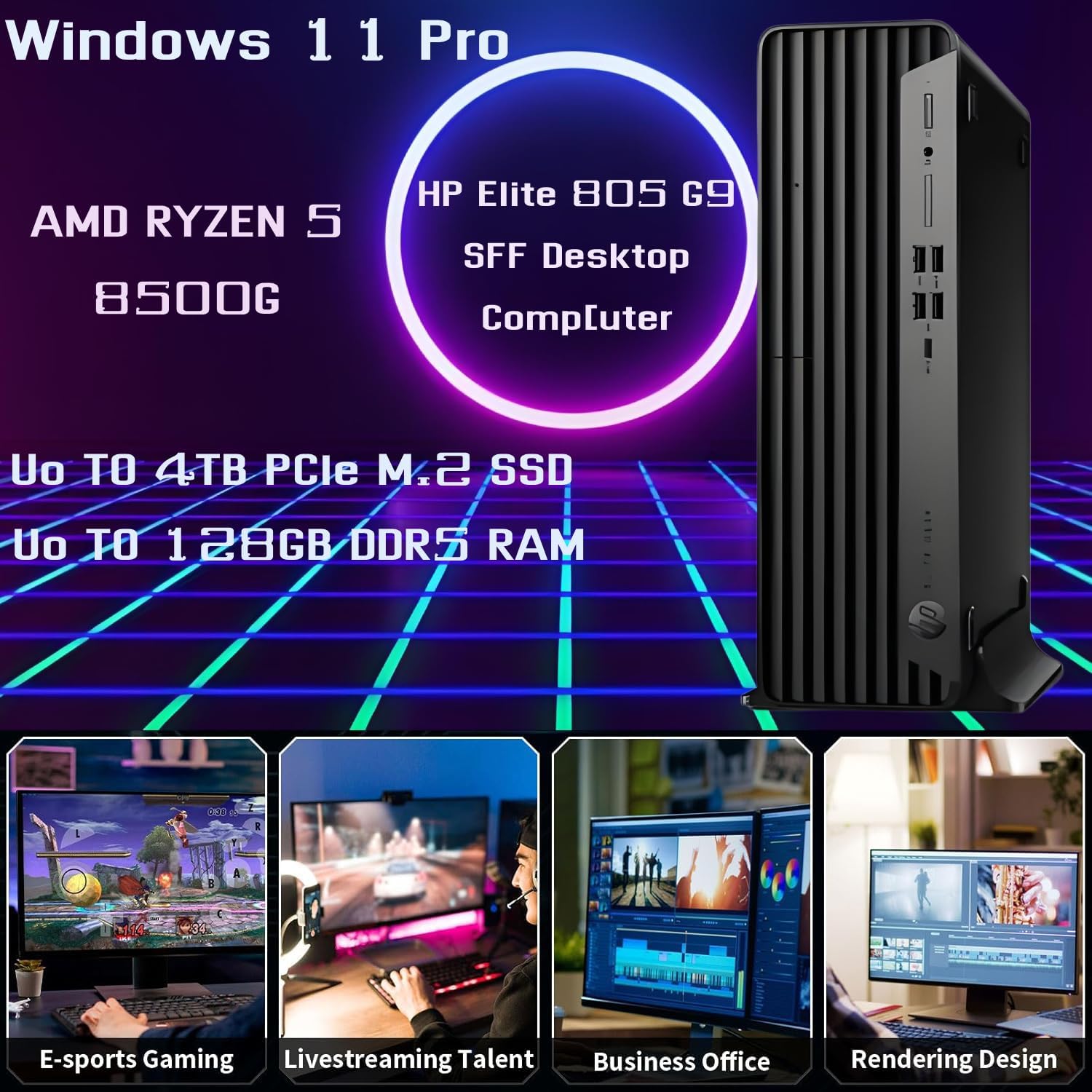 HP EliteDesk 805 G9 Gaming PC Desktop Computer, AMD Ryzen 5 8500G, Radeon 740M Graphics, 16GB DDR5 RAM, 512GB PCIe SSD, Wi-Fi, HDMI, Display Port, 2-Monitor Support 4K, Windows 11 Pro