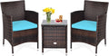 DORTALA Wicker Patio Furniture Set 3 Piece, Small Outdoor Table & Chairs Set with Cushions, All-Weather Rattan Conversation Bistro Set for Balcony, Porch, Backyard, Deck, Turquoise