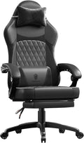 Dowinx Gaming Chair with Pocket Spring Cushion, Ergonomic Computer Chair with Massage Lumbar and Footrest for Adults, High Back Game Chair Leather for Office Gaming 300LBS, All White (Black)