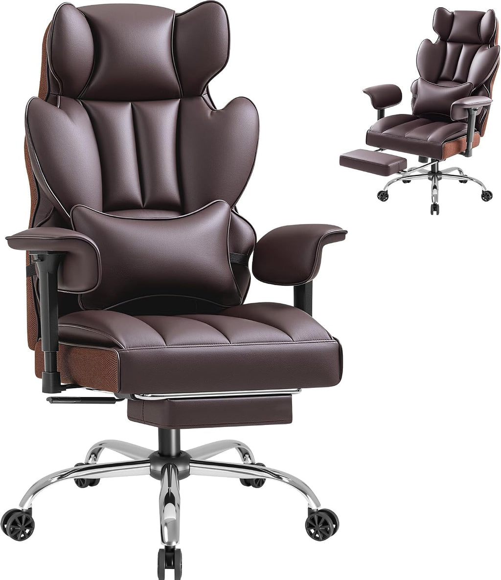 Furmax Big and Tall Office Chair, High Back Gaming Chair with Footrest for Heavy People, 400LBS Ergonomic Comfy Office Chair with Adjustable Armrests for Home Office (Brown)