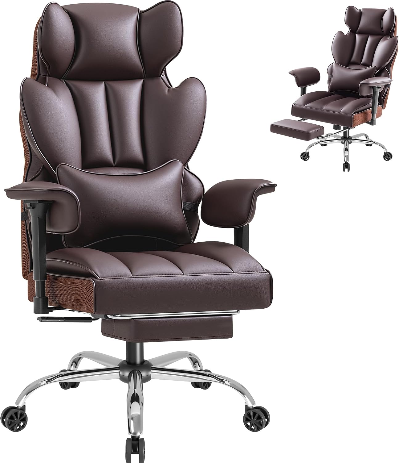 Furmax Big and Tall Office Chair, High Back Gaming Chair with Footrest for Heavy People, 400LBS Ergonomic Comfy Office Chair with Adjustable Armrests for Home Office (Brown)