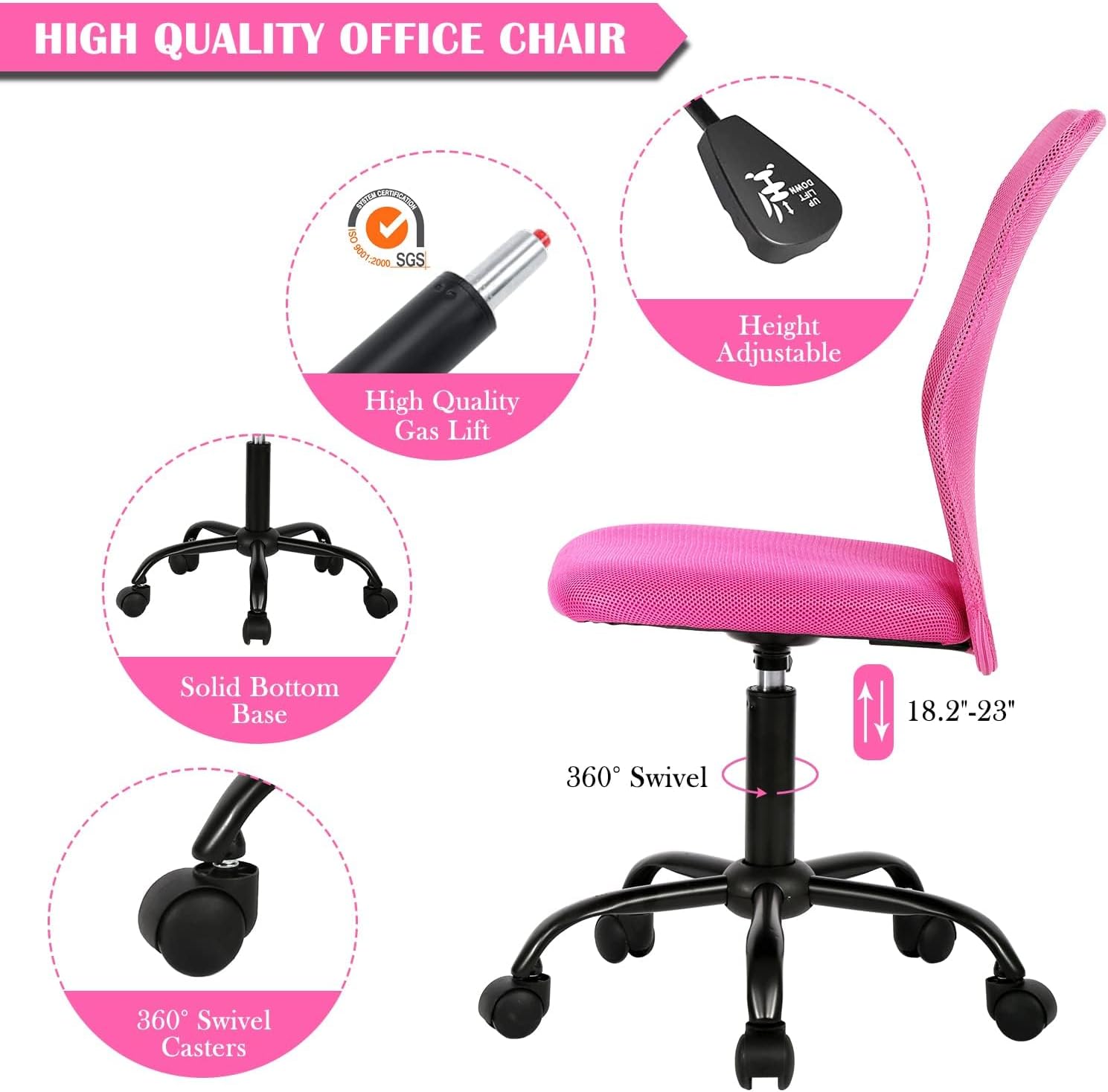 Ergonomic Chairs Set of 4, Cute Adjustable Armless Office Desk Chair w/Mesh Back & Soft Thick Seat, Comfy Swivel Rolling Executive Small Computer Task Chair Sillas para Escritorio for Adult Women
