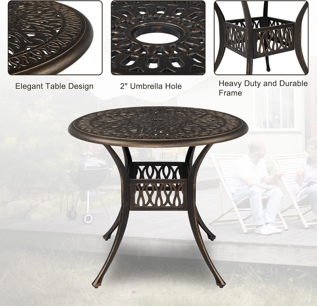 VINGLI 5 Pieces Outdoor Patio Dining Set, Cast Aluminium Patio Furniture Set with 4 Chairs and 1 Umbrella Table for Yard, Garden, Porch and Poolside, Bronze