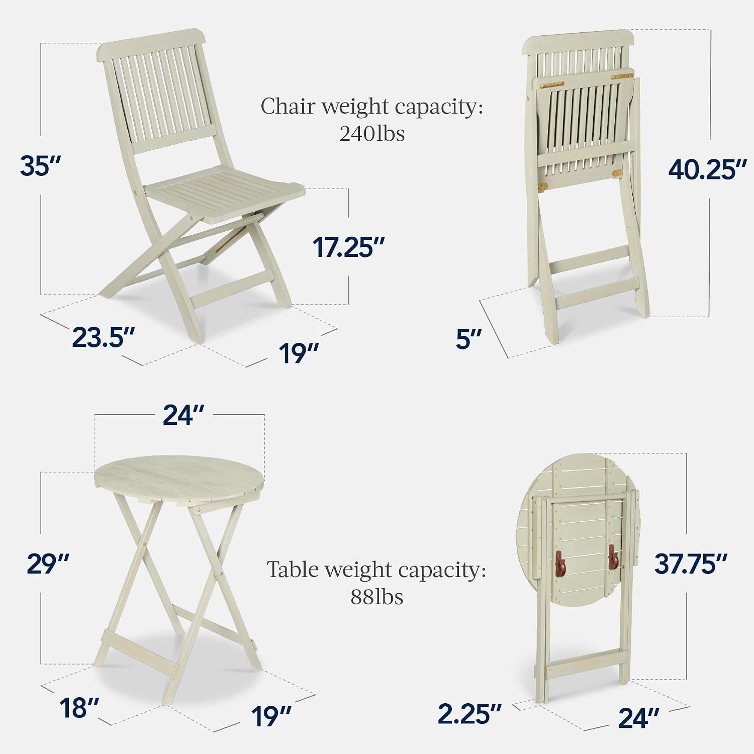 Best Choice Products 3-Piece Acacia Wood Bistro Set, Folding Patio Furniture for Backyard, Balcony, Deck w/ 2 Chairs, Round Coffee Table, Teak Finish - Sage Green