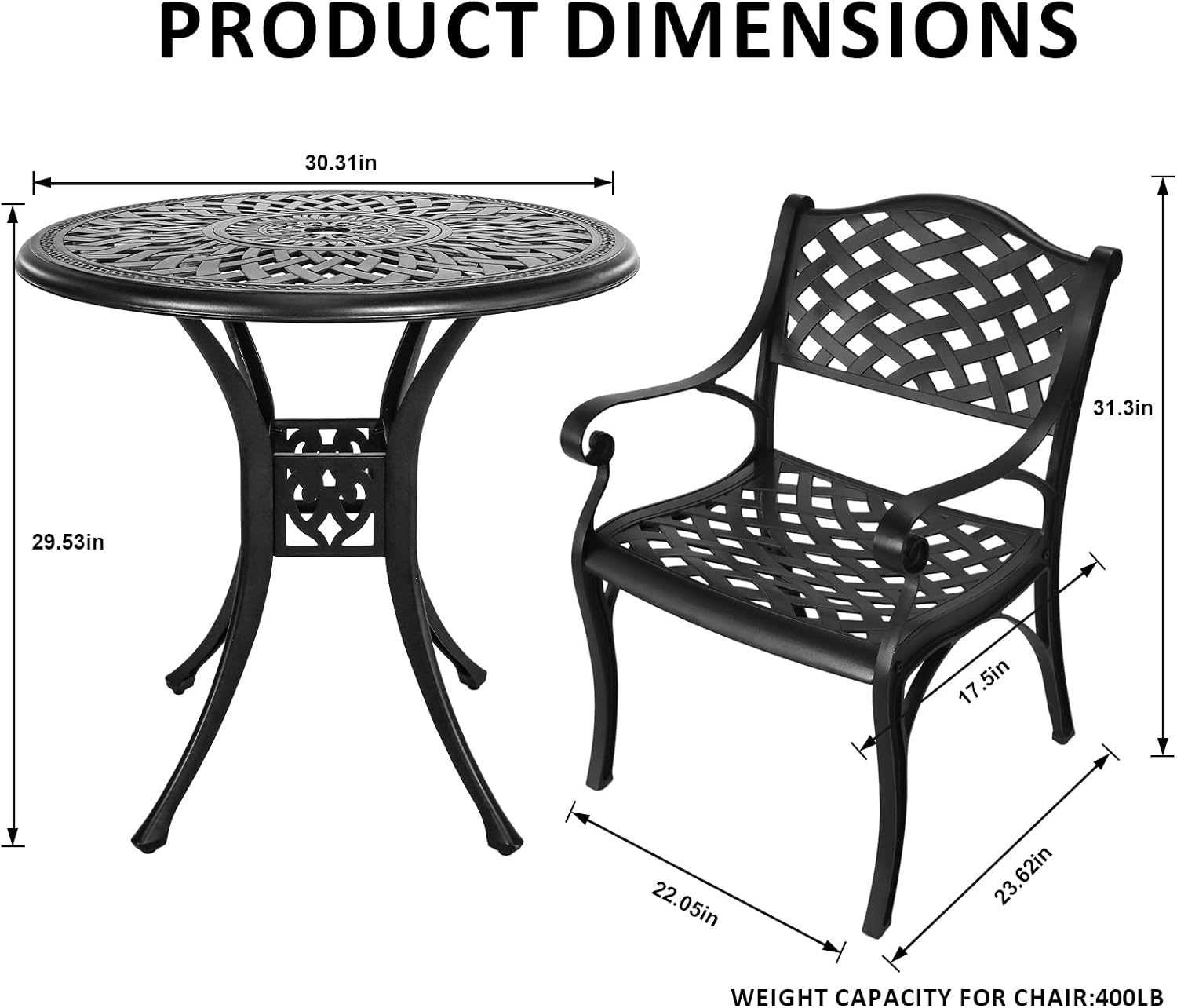 30.31' Outdoor Table and Chairs, Patio Table Set with 2.36' Umbrella Hole, Anti-Resistant Outdoor Dinning Set, Cast Aluminum Patio Furniture Set for Garden, Porch, Deck