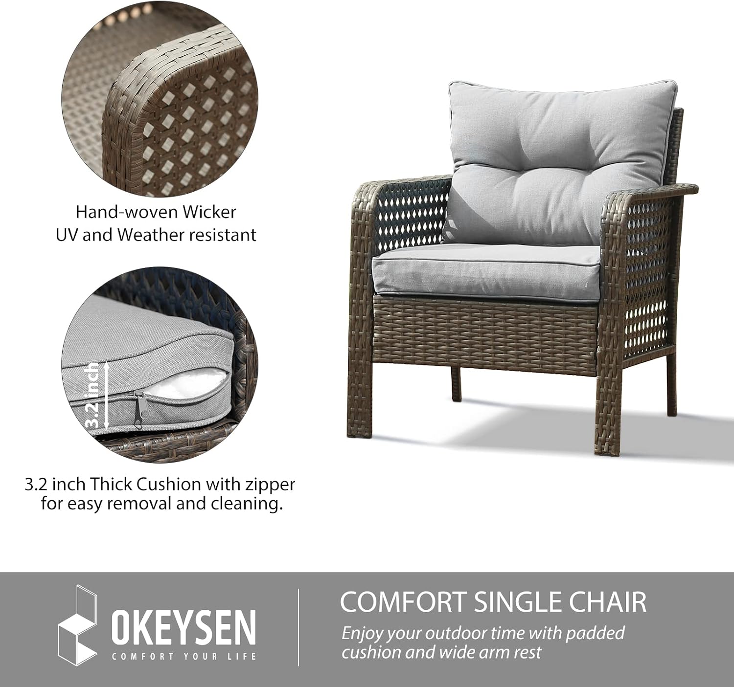 Lepdep Patio Furniture Set Outdoor Furniture - 4 Pieces Wicker Patio Conversation Sets with Loveseat, Rattan Seating Outside Patio Set Coffee Table Chair for Lawn, Deck, Balcony, Backyard. (Grey)